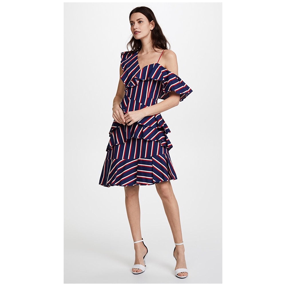 ALICE + OLIVIA Laflora Asymmetrical Ruffle Dress